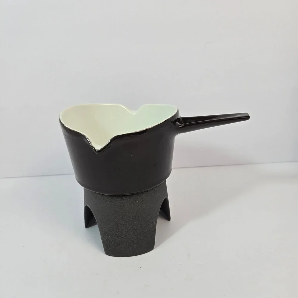 Copco Michael Lax Denmark Cast Iron Enamel Butter Warmer Fondue Pot Brown White
